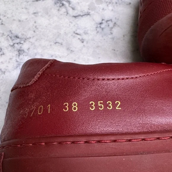 Common Projects Achilles Low BRICK (Wine) Leather Sneakers HTF Sz 38 WOMAN - Picture 4 of 11